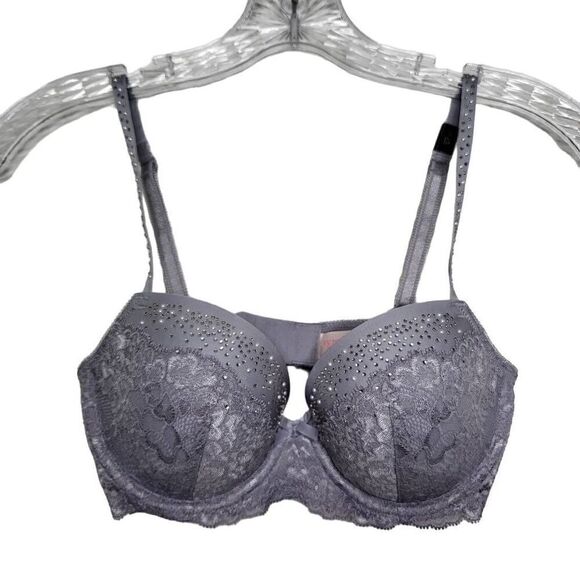 Victoria’s Secret Dream Angels Rhinestone Pearl Demi Gray Bra Size 32D - Picture 2 of 10